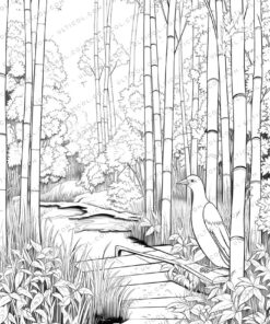 Bamboo Grove Grayscale Coloring Pages
