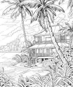 Tropical Paradise Grayscale Coloring Pages