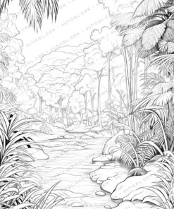 Tropical Paradise Grayscale Coloring Pages