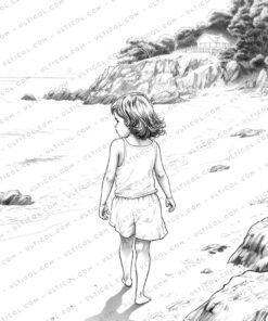 Beach Sunset Grayscale Coloring Pages