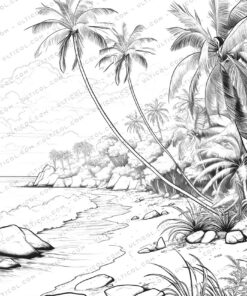 Beach Sunset Grayscale Coloring Pages