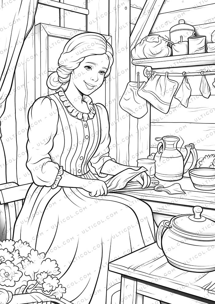Rural Fashion Grayscale Coloring Pages
