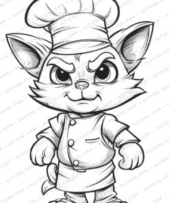 Chef Cat Grayscale Coloring Pages