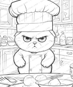 Chef Cat Grayscale Coloring Pages