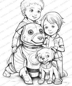 Robot Pets Grayscale Coloring Pages