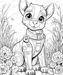 Robot Pets Grayscale Coloring Pages
