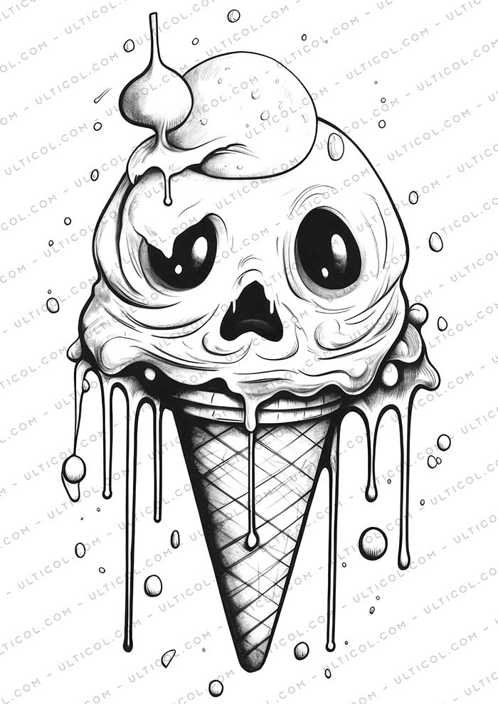 Ice Cream Grayscale Coloring Pages