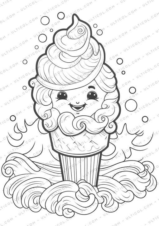 Ice Cream Grayscale Coloring Pages