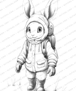 Rabbit Grayscale Coloring Pages
