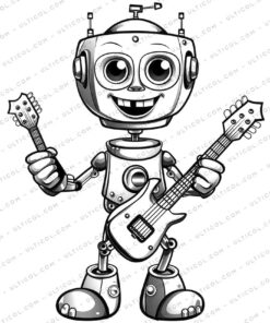 Robot Band Grayscale Coloring Pages