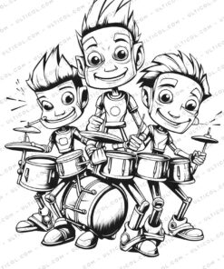 Robot Band Grayscale Coloring Pages