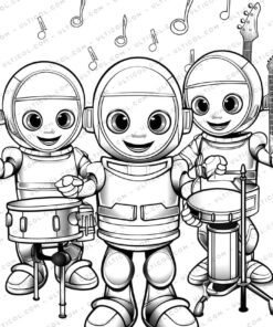 Robot Band Grayscale Coloring Pages