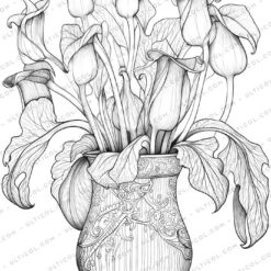 Carnivorous Plants Grayscale Coloring Pages