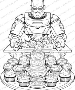 Robot Chef Grayscale Coloring Pages