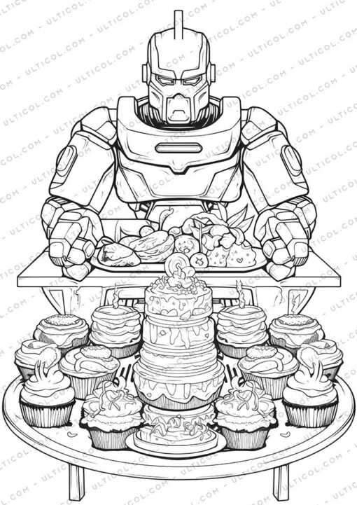 Robot Chef Grayscale Coloring Pages