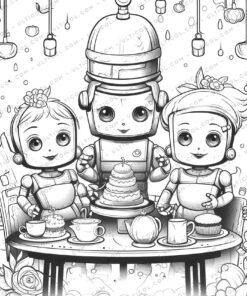 Robot Chef Grayscale Coloring Pages
