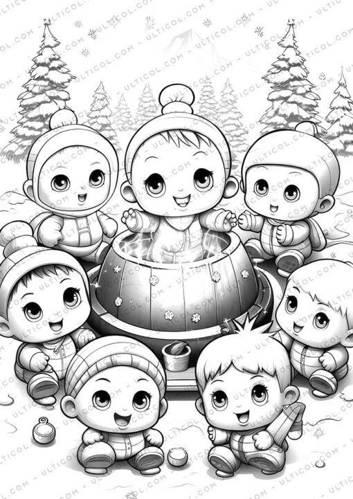 Christmas Baby Grayscale Coloring Pages