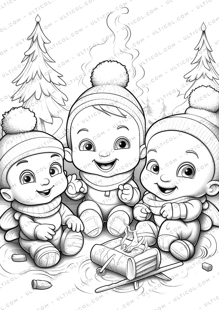 Christmas Baby Grayscale Coloring Pages
