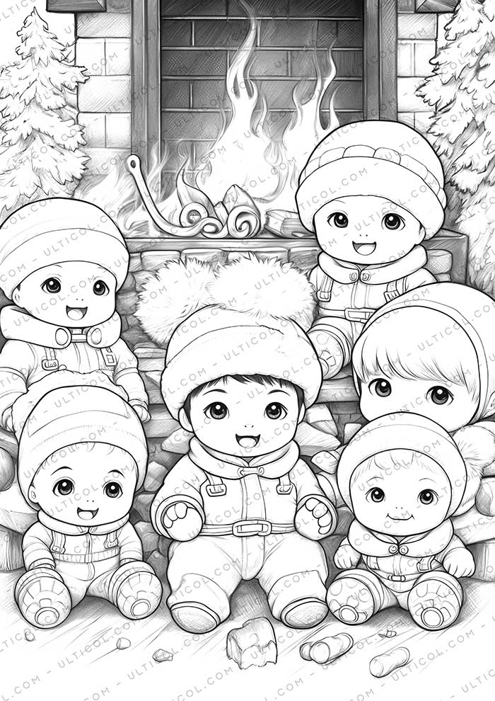 Christmas Baby Grayscale Coloring Pages