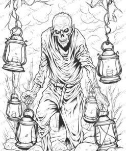 Halloween Zombie Grayscale Coloring Pages