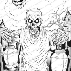 Halloween Zombie Grayscale Coloring Pages