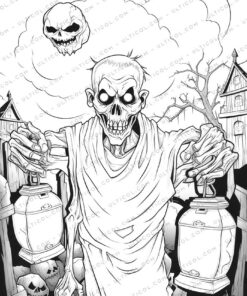Halloween Zombie Grayscale Coloring Pages