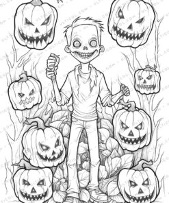 Halloween Zombie Grayscale Coloring Pages