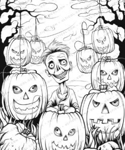 Halloween Zombie Grayscale Coloring Pages