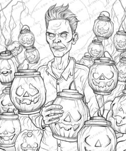 Halloween Zombie Grayscale Coloring Pages