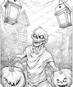 Halloween Zombie Grayscale Coloring Pages