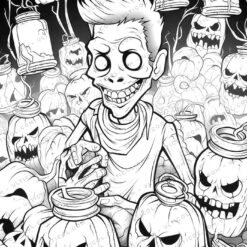 Halloween Zombie Grayscale Coloring Pages