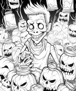 Halloween Zombie Grayscale Coloring Pages