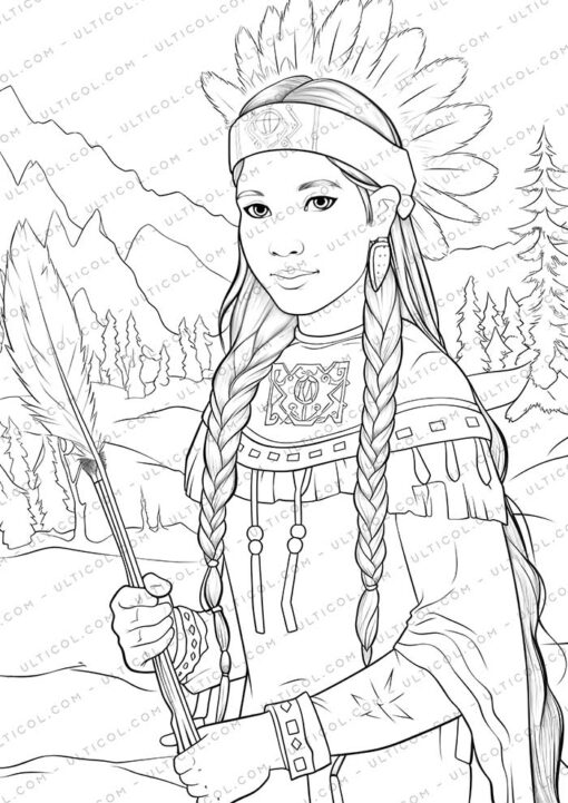 Beautiful Native American Grayscale Coloring Pages