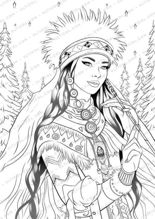 Beautiful Native American Grayscale Coloring Pages
