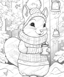 Squirrel Grayscale Coloring Pages