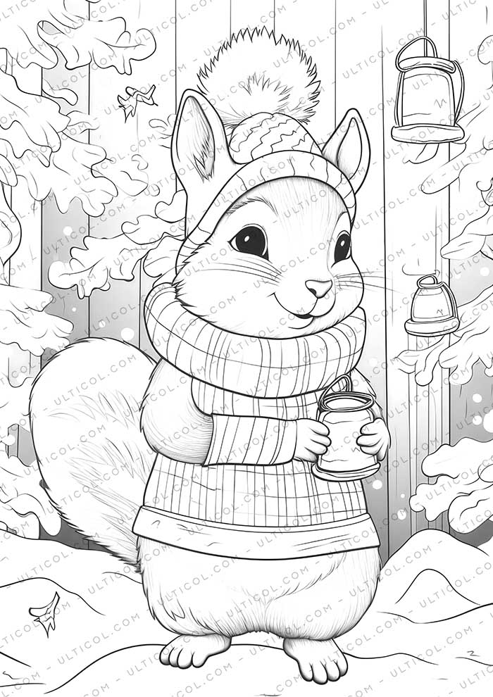 Squirrel Grayscale Coloring Pages