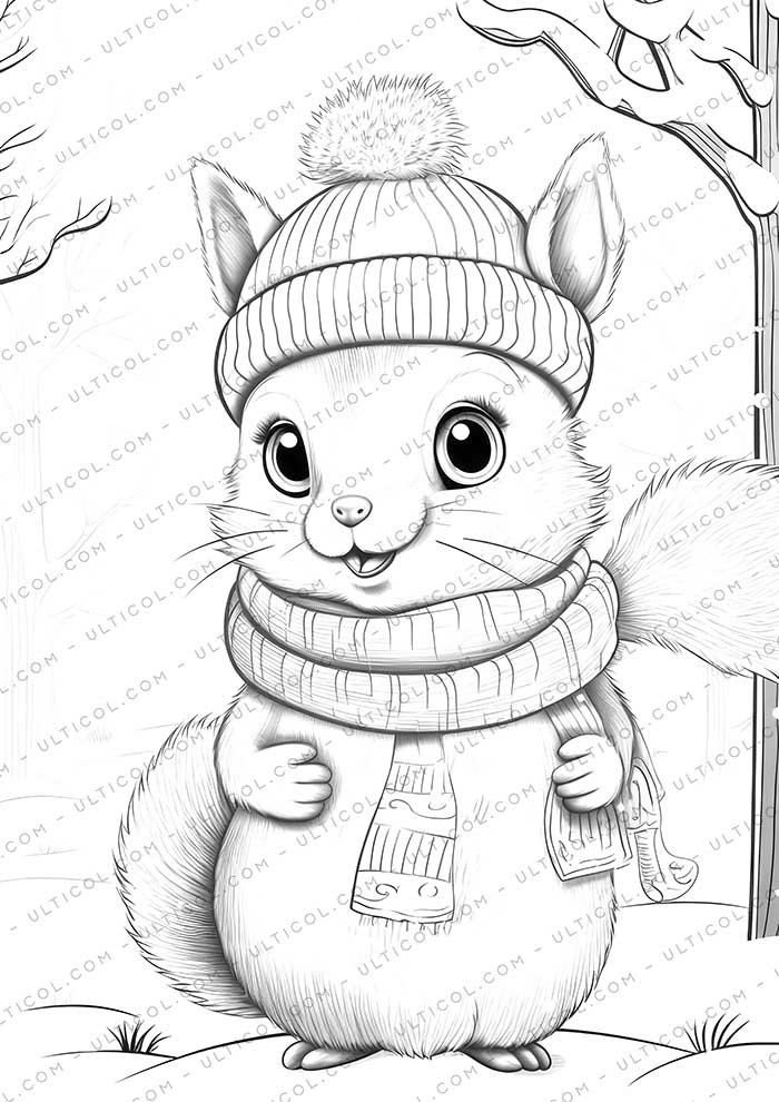 Squirrel Grayscale Coloring Pages