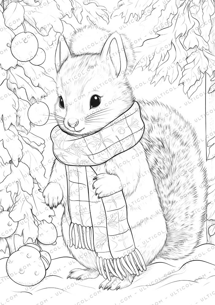 Squirrel Grayscale Coloring Pages