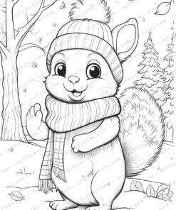 Squirrel Grayscale Coloring Pages