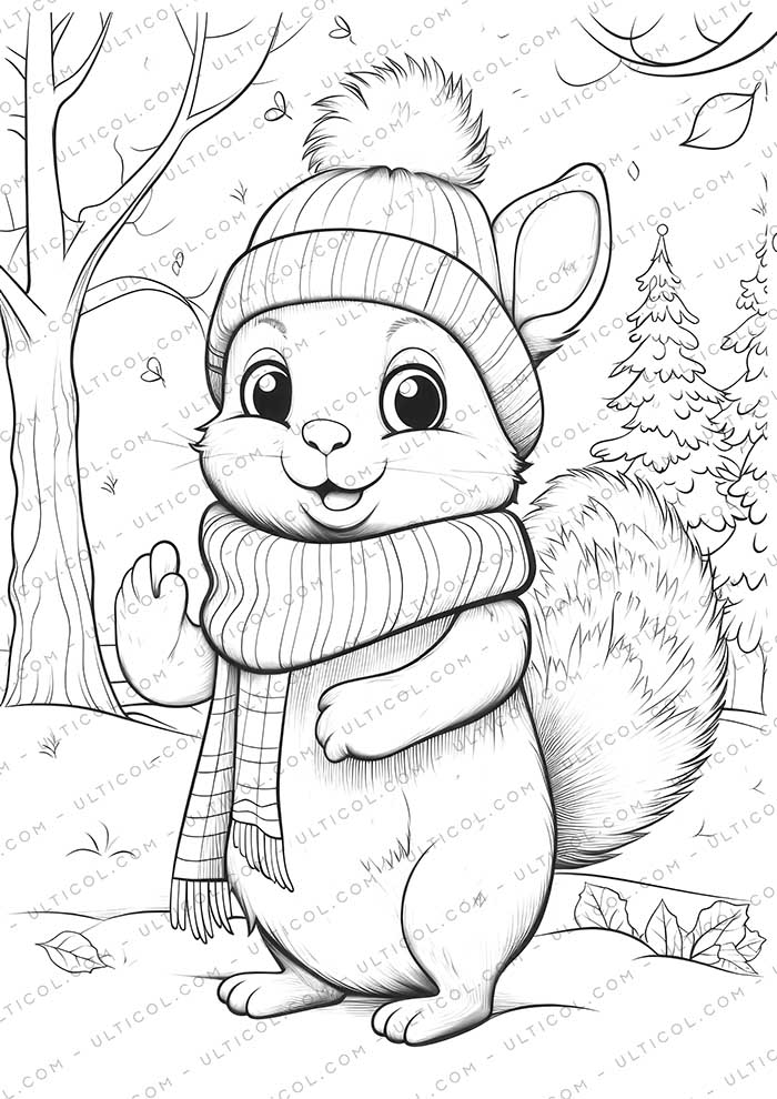 Squirrel Grayscale Coloring Pages