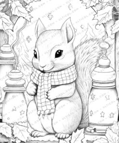 Squirrel Grayscale Coloring Pages