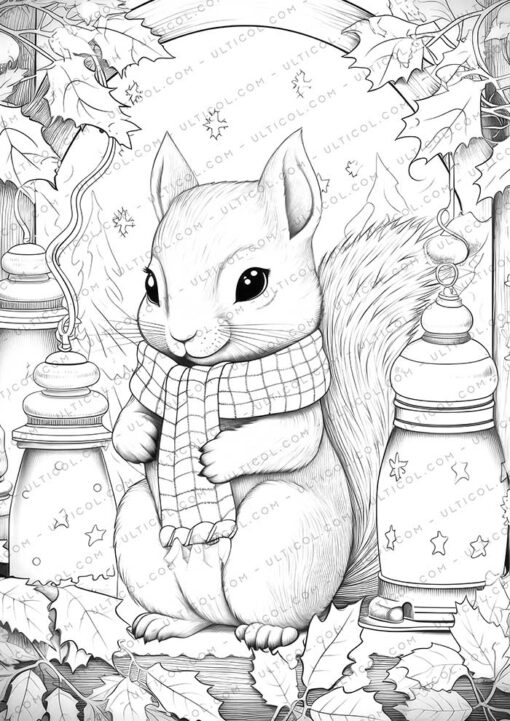 Squirrel Grayscale Coloring Pages