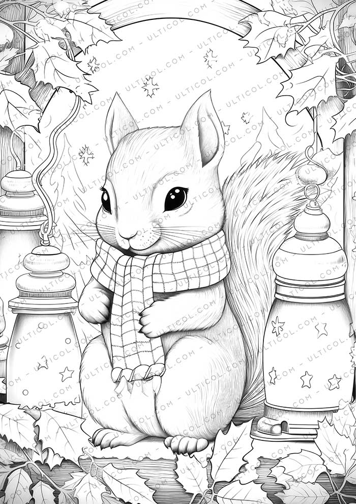 Squirrel Grayscale Coloring Pages