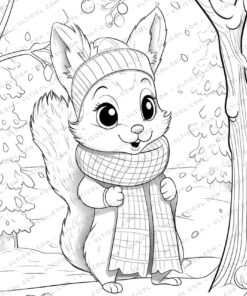 Cute Squirrel Grayscale Coloring Pages
