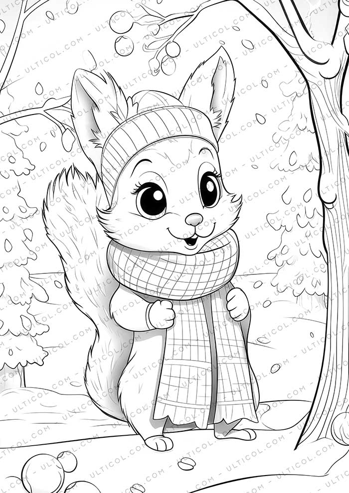 Cute Squirrel Grayscale Coloring Pages