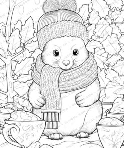 Cute Squirrel Grayscale Coloring Pages