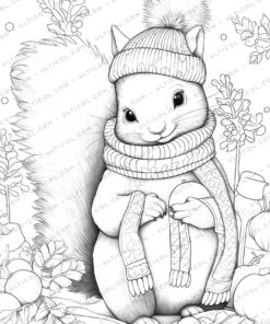 Cute Squirrel Grayscale Coloring Pages