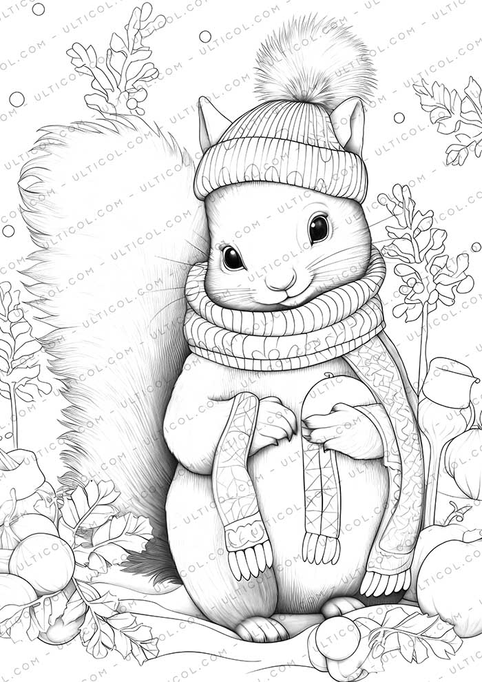 Cute Squirrel Grayscale Coloring Pages