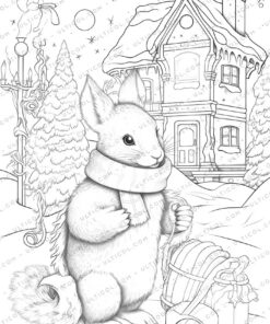 Cute Squirrel Grayscale Coloring Pages