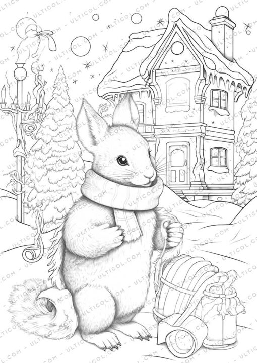 Cute Squirrel Grayscale Coloring Pages